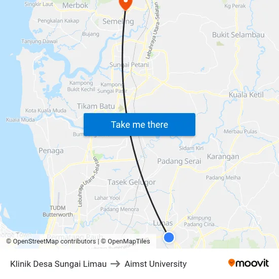 Klinik Desa Sungai Limau to Aimst University map