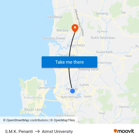 S.M.K. Penanti to Aimst University map