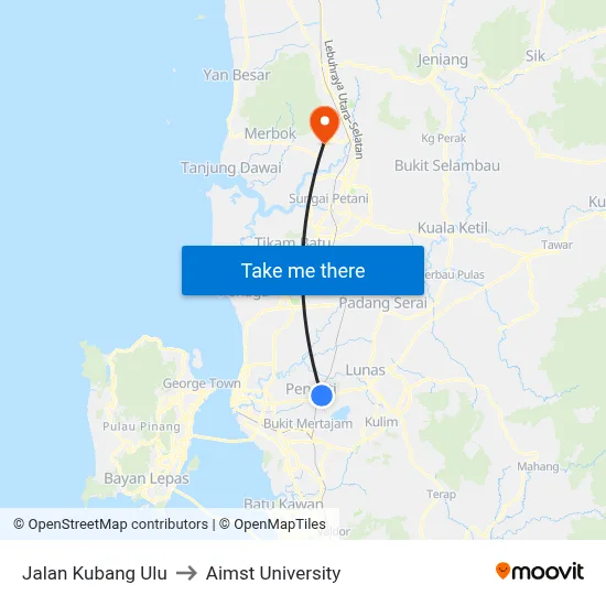 Jalan Kubang Ulu to Aimst University map