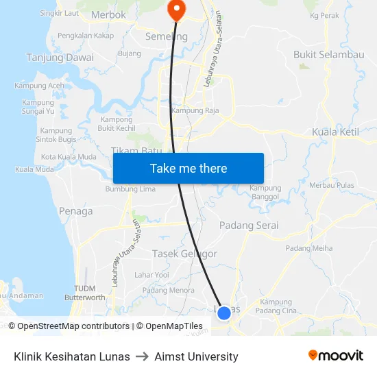 Klinik Kesihatan Lunas to Aimst University map