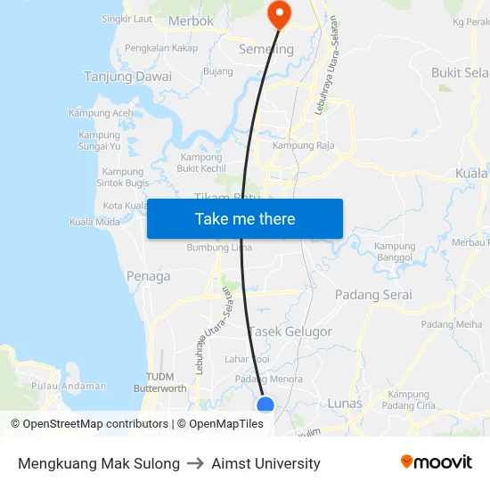 Mengkuang Mak Sulong to Aimst University map