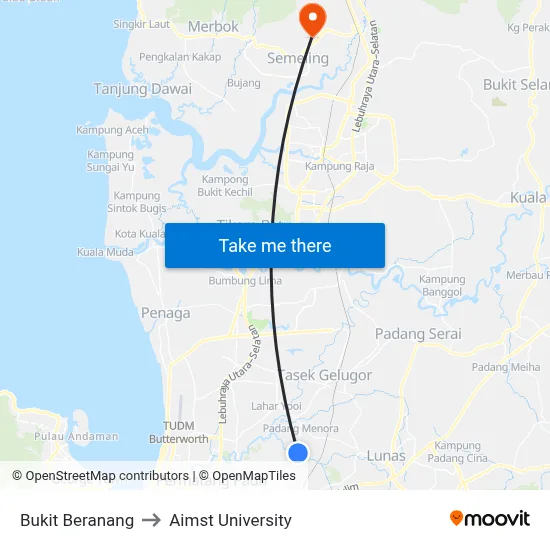 Bukit Beranang to Aimst University map