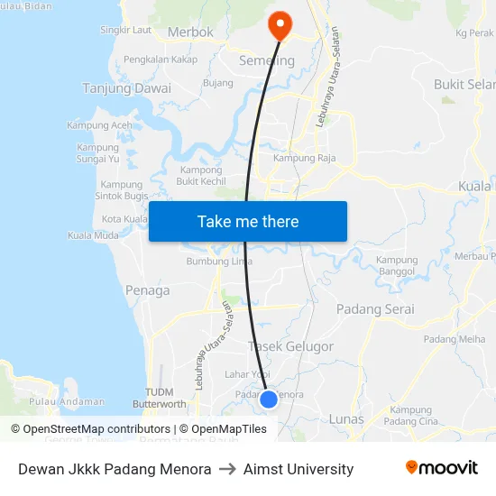 Dewan Jkkk Padang Menora to Aimst University map