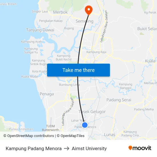 Kampung Padang Menora to Aimst University map