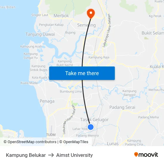Kampung Belukar to Aimst University map