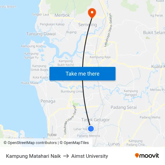 Kampung Matahari Naik to Aimst University map