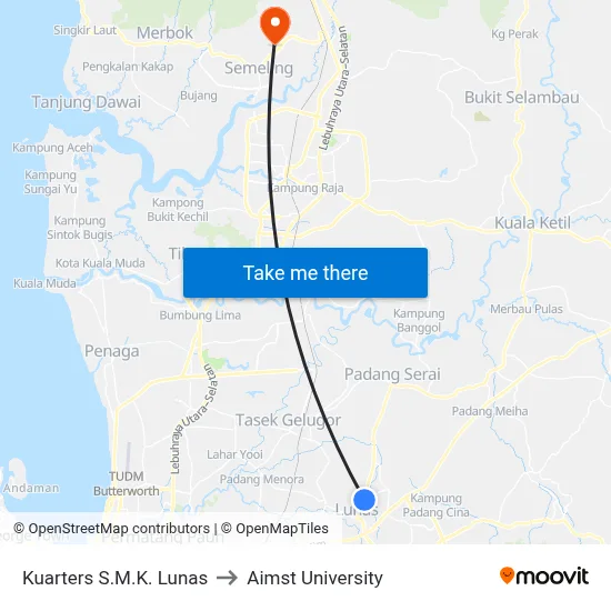 Kuarters S.M.K. Lunas to Aimst University map