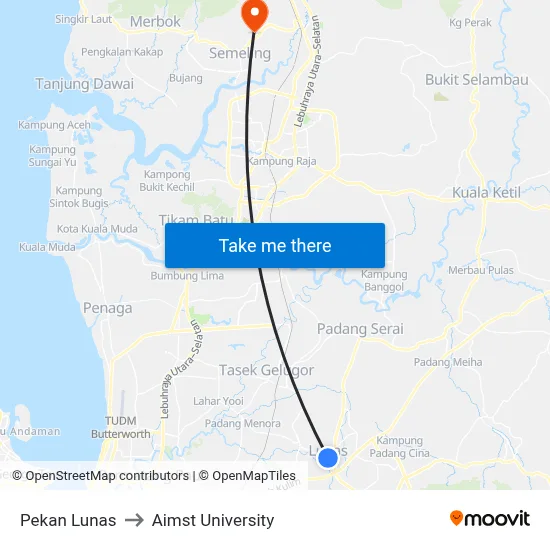 Pekan Lunas to Aimst University map