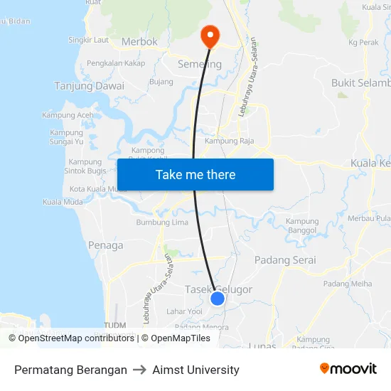 Permatang Berangan to Aimst University map