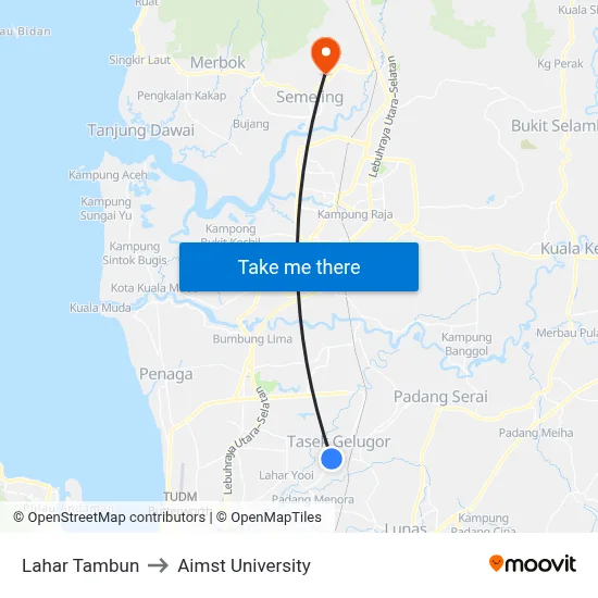 Lahar Tambun to Aimst University map