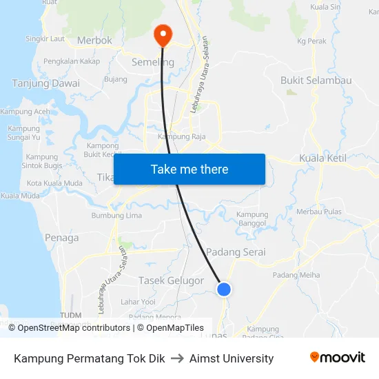 Kampung Permatang Tok Dik to Aimst University map