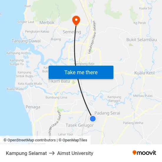 Kampung Selamat to Aimst University map