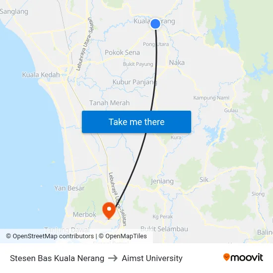 Stesen Bas Kuala Nerang to Aimst University map