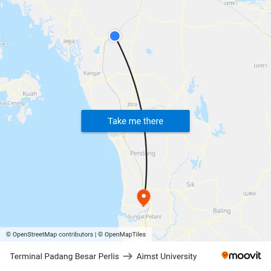 Terminal Padang Besar Perlis to Aimst University map