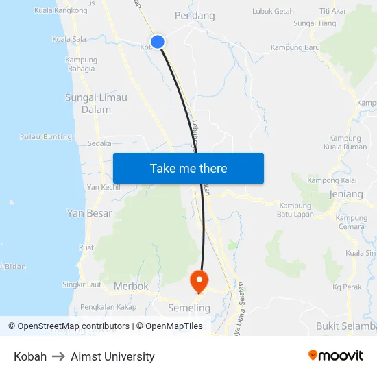 Kobah to Aimst University map