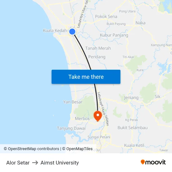 Alor Setar to Aimst University map