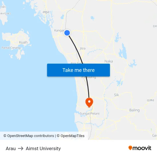 Arau to Aimst University map