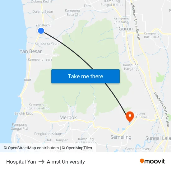 Hospital Yan to Aimst University map
