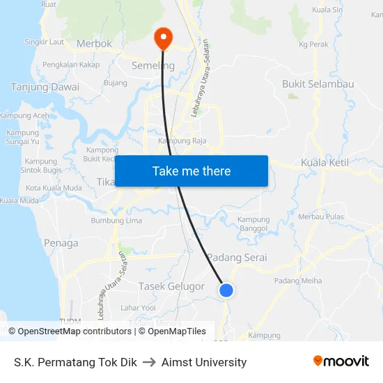 S.K. Permatang Tok Dik to Aimst University map