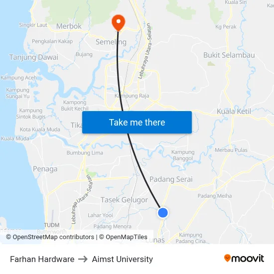 Farhan Hardware to Aimst University map