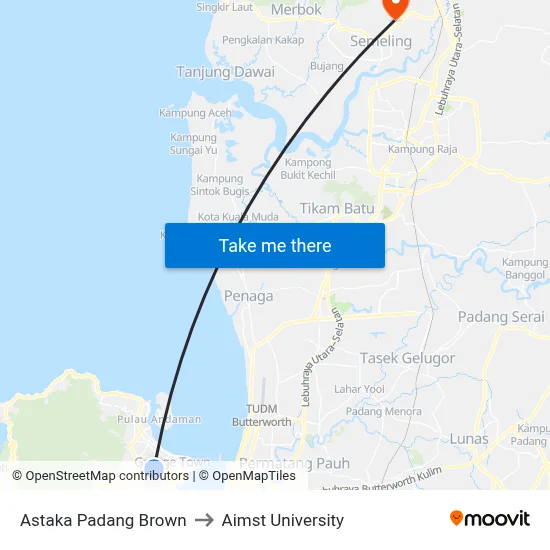 Astaka Padang Brown to Aimst University map