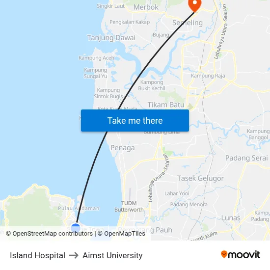 Island Hospital to Aimst University map