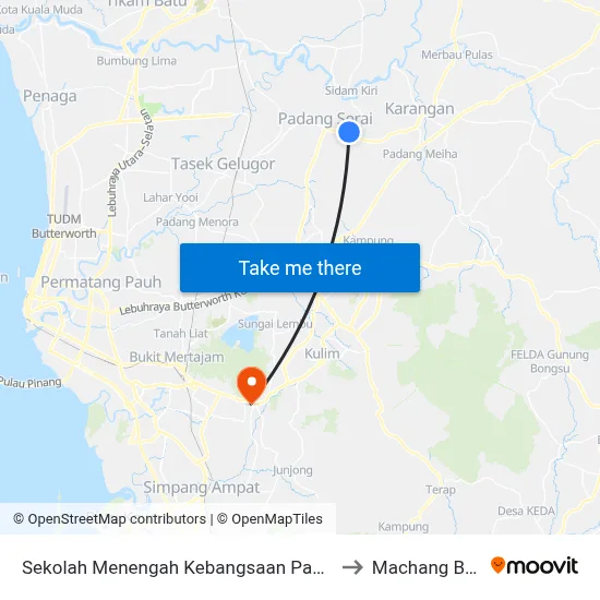 Sekolah Menengah Kebangsaan Padang Serai to Machang Bubok map