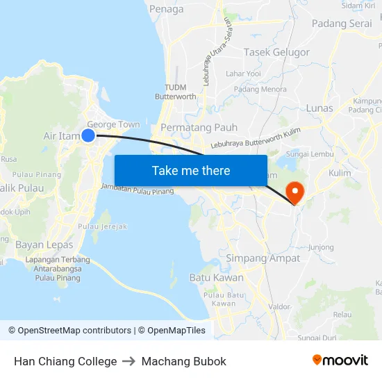 Han Chiang College to Machang Bubok map