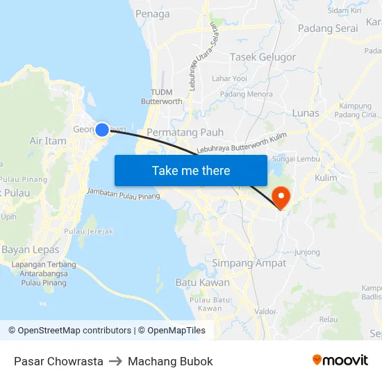 Pasar Chowrasta to Machang Bubok map