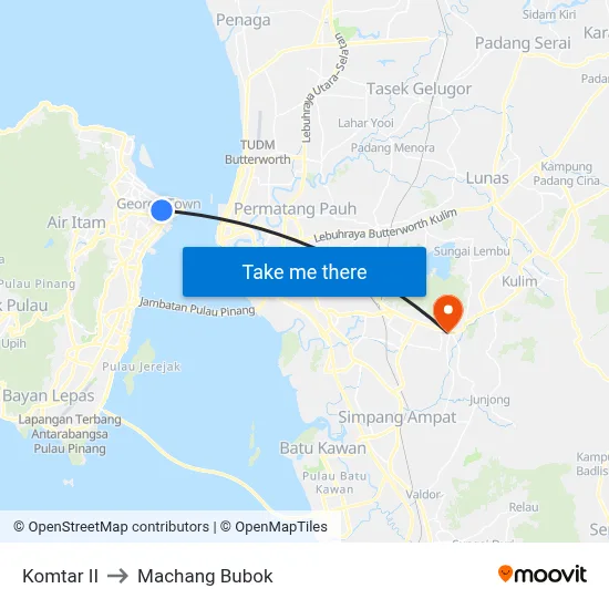 Komtar II to Machang Bubok map