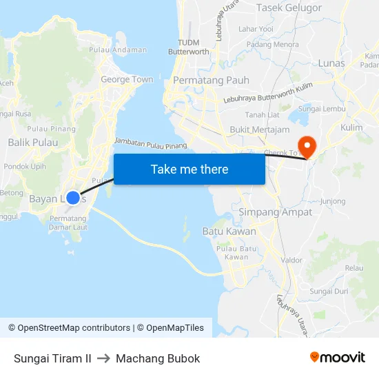 Sungai Tiram II to Machang Bubok map