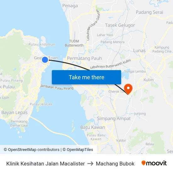 Klinik Kesihatan Jalan Macalister to Machang Bubok map