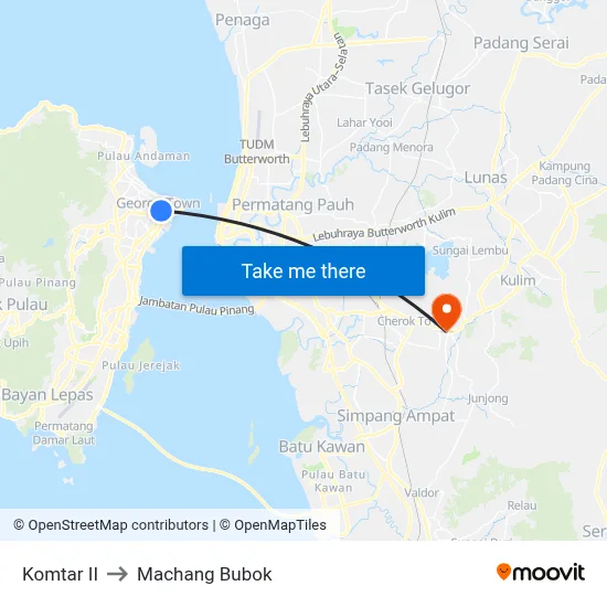 Komtar II to Machang Bubok map