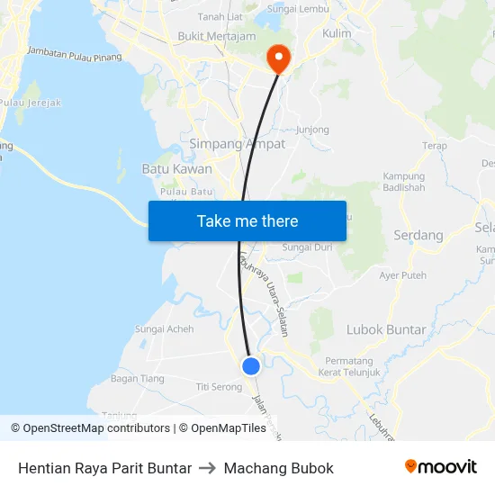 Hentian Raya Parit Buntar to Machang Bubok map