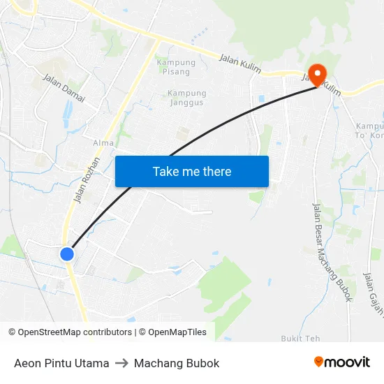 Aeon Pintu Utama to Machang Bubok map