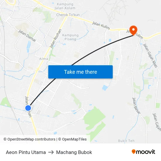 Aeon Pintu Utama to Machang Bubok map