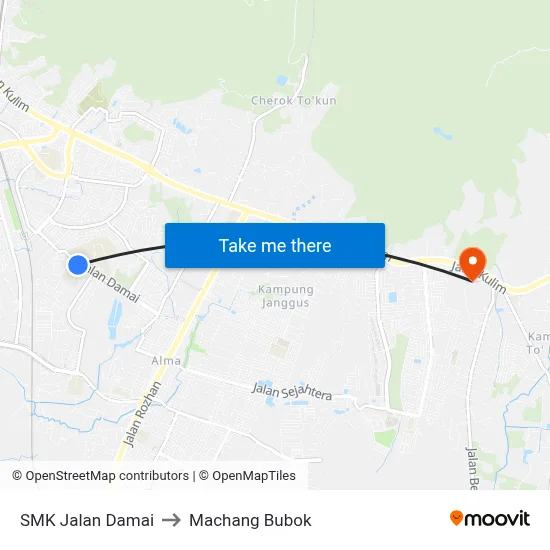 SMK Jalan Damai to Machang Bubok map