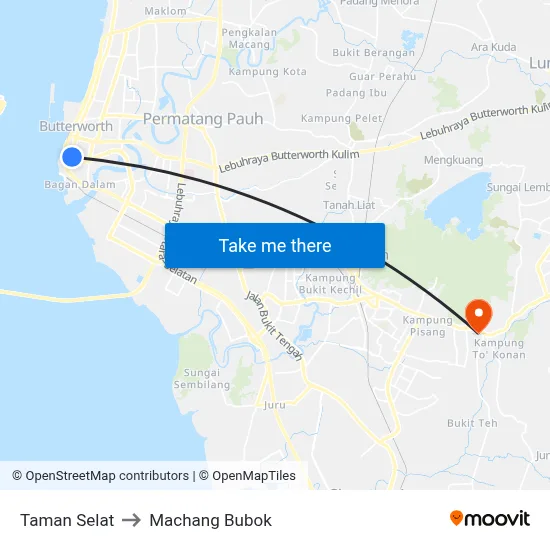 Taman Selat to Machang Bubok map