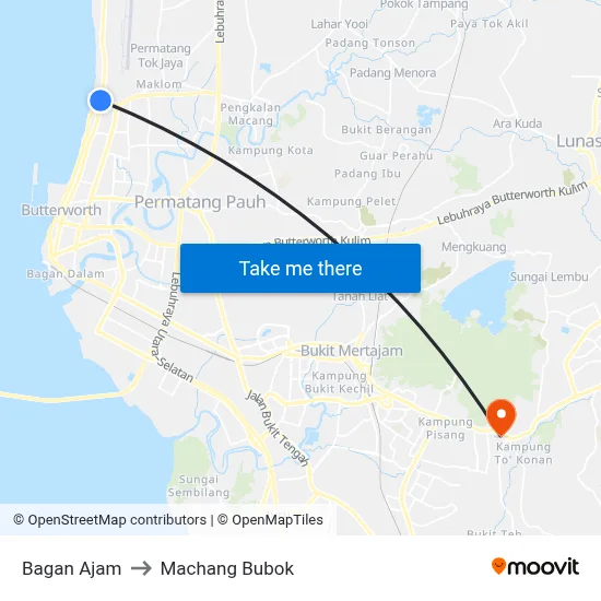 Bagan Ajam to Machang Bubok map