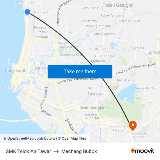 SMK Telok Air Tawar to Machang Bubok map