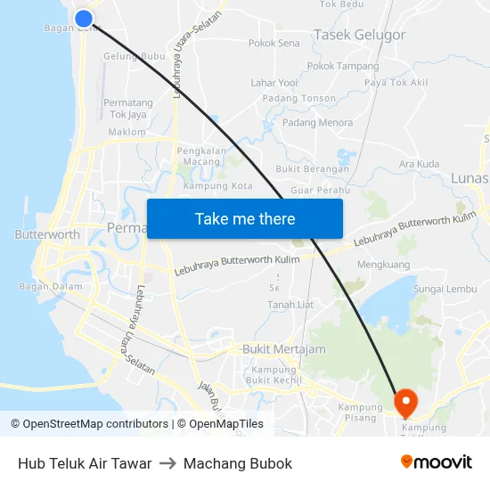 Hub Teluk Air Tawar to Machang Bubok map