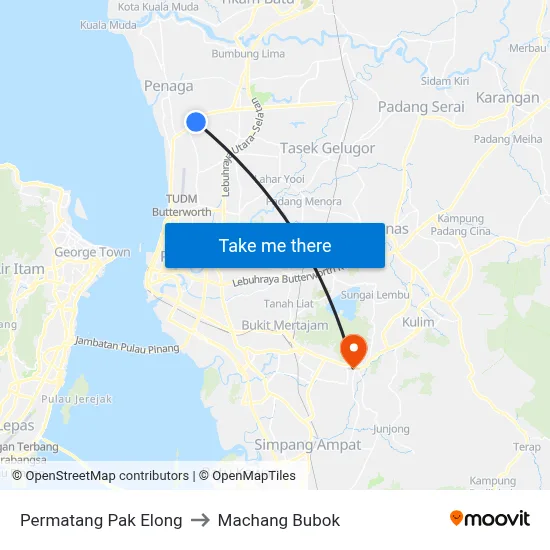 Permatang Pak Elong to Machang Bubok map