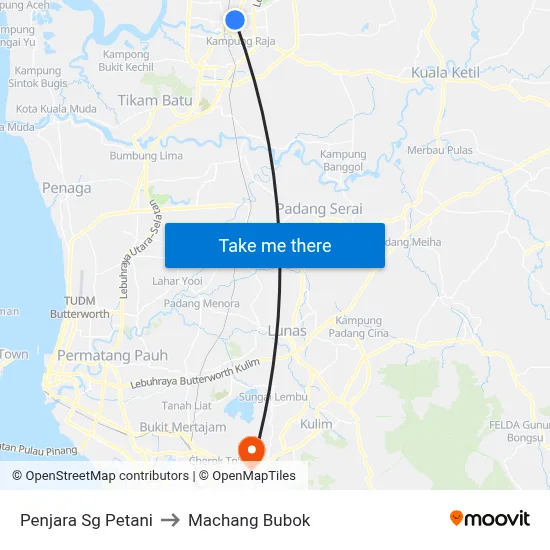 Penjara Sg Petani to Machang Bubok map