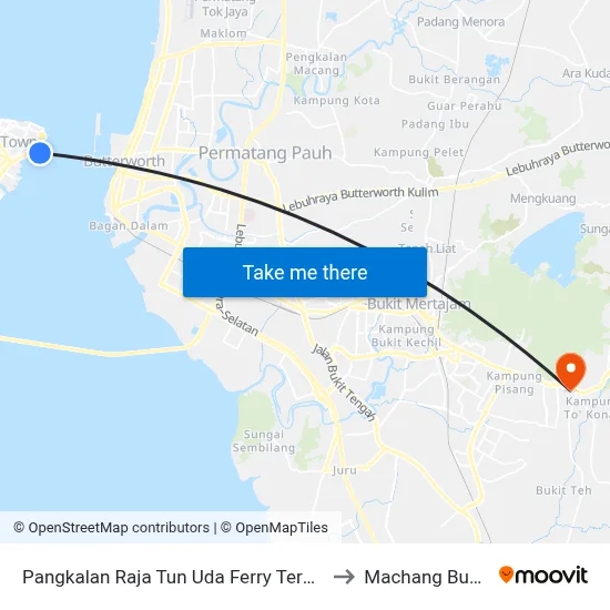 Pangkalan Raja Tun Uda Ferry Terminal to Machang Bubok map