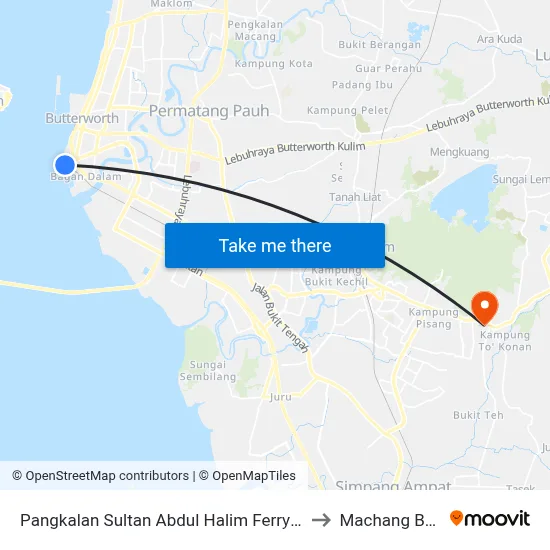 Pangkalan Sultan Abdul Halim Ferry Terminal to Machang Bubok map