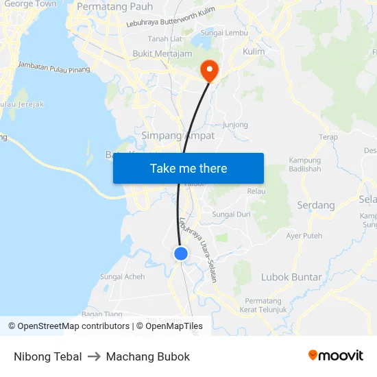 Nibong Tebal to Machang Bubok map