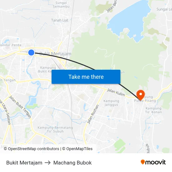 Bukit Mertajam to Machang Bubok map