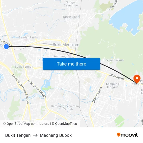 Bukit Tengah to Machang Bubok map