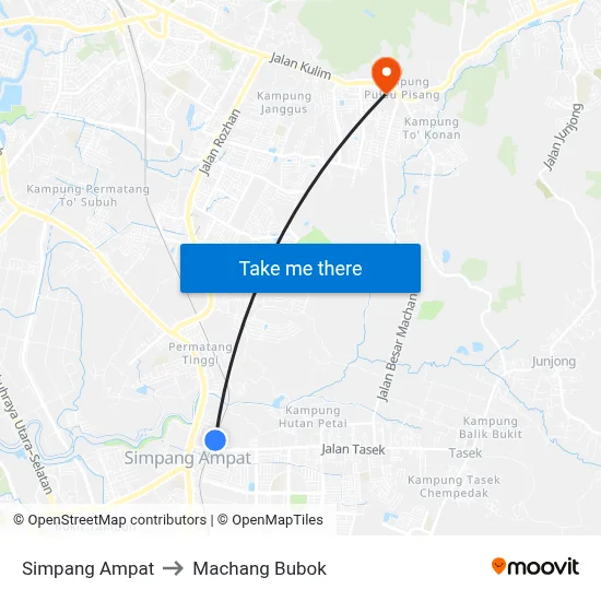 Simpang Ampat to Machang Bubok map