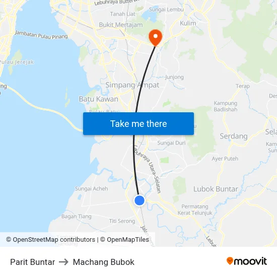 Parit Buntar to Machang Bubok map